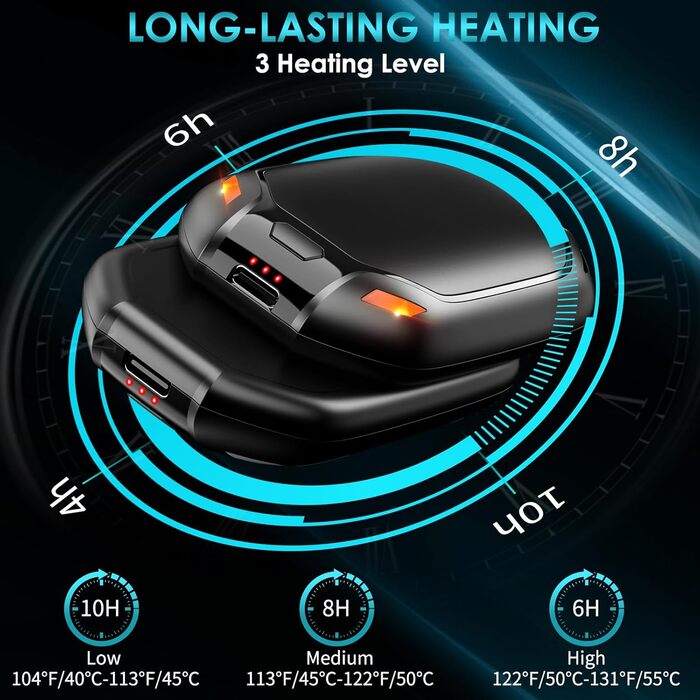 Електричний нагрівач для рук, 2 шт. - перезарядна модель з магнітною фіксацією, ультралегкий та тонкий, 6000 мАг, 3 режими нагріву, для чоловіків та жінок, Outdoor, Гольф, кемпінг, чорний