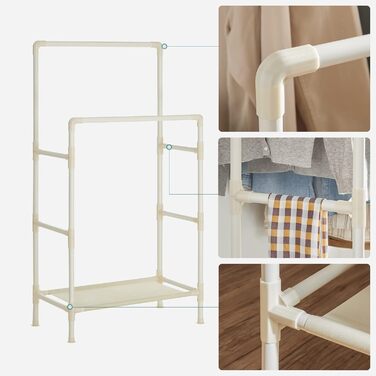 SONGMICS Стійка для одягу металева, з 2 перекладинами та полицею, біла, до 55 кг, проста збірка RDR01WT