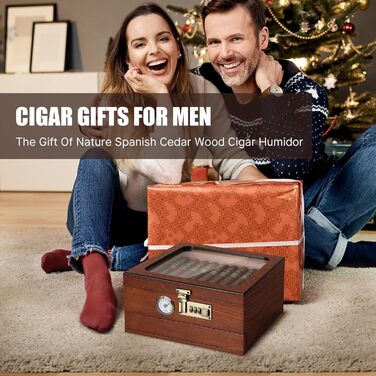 Гумодор для сигар з кедрової деревини, з гігрометром, зволожувачем, перегородкою, ящиком для аксесуарів та кодовим замком (20-35 сигар)