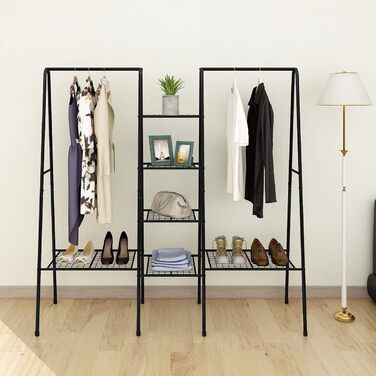 JURMERRY Metal Clothes Rack Clothes Rod Garment Racks with Shoe Storage, Black
