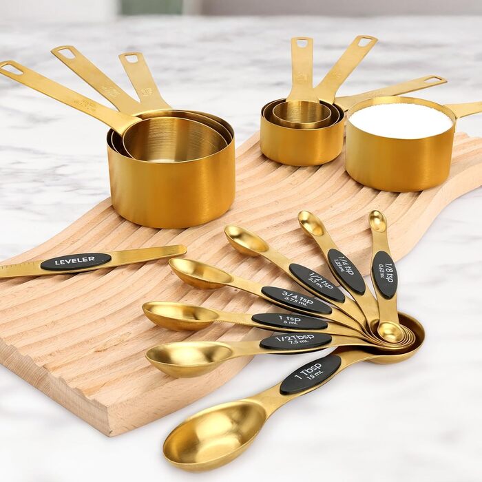 Stainless Steel Measuring Cups and Spoons Set, 15 Piece, 7 Magnetic Measuring Spoons, 7 Stainless Steel Measuring Cups, 1 Level, For Dry and Liquid Ingredients, For Baking and Cooking