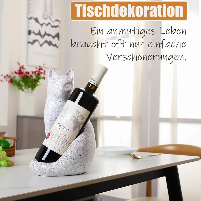 Wine Bottle Holder Organizer for Closet, Cat Sculpture for Tabletop, Countertop, Bar, Bar Cabinet, and Home Decor, Wine Lover Gifts for Women Men, White Wine Rack