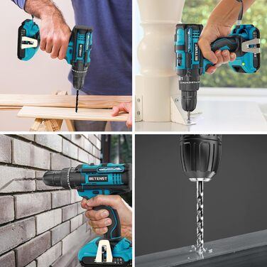 Акумуляторний шуруповерт BETENST 21V з 2 акумуляторами 2.0Ah, 42Nm, 25+3 ступені крутного моменту, 2 швидкості, LED-ліхтар, 30-ти елементний набір для дому та саду, DIY проєкти, блакитний