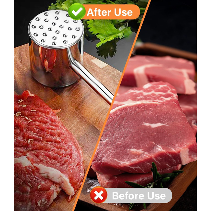 Fleischhmmer Bixury 27 см з нержавіючої сталі: подвійний молоток для м'яса з ребристою поверхнею для шніцелів, котлет, стейків, яловичини, свинини, курки (срібний)