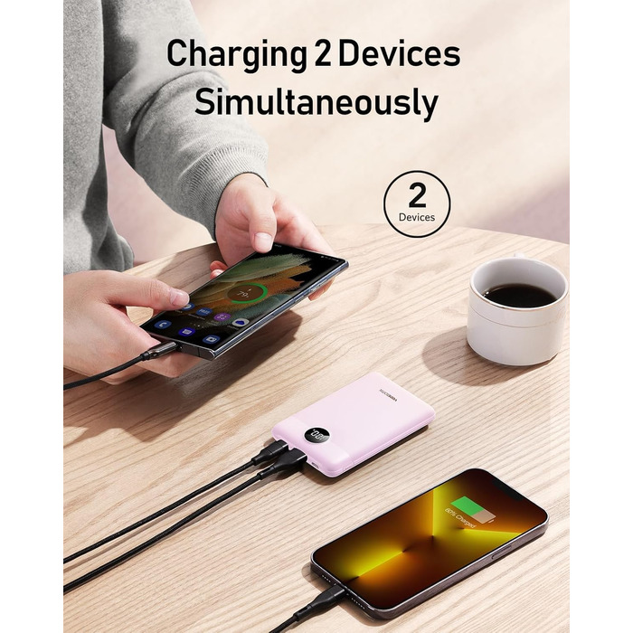 Powerbank VEEKTOMX 10000mAh з підтримкою PD3.0 та QC3.0: компактний зовнішній акумулятор для iPhone, iPad, Samsung Galaxy, Huawei, Xiaomi, OnePlus та інших пристроїв. Білий (лавандово-фіолетовий)