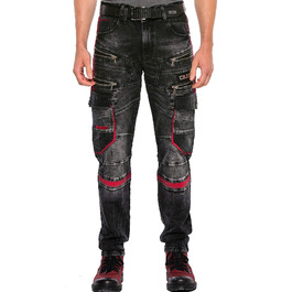 Чоловічі джинси Cipo & Baxx Cargo Regular Fit Straight Biker Used Look чорні W40 L32