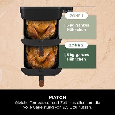 Ninja Double Stack XL Air Fryer, 2 vertical drawers, 4 cooking levels, 2 compartments, space-saving design, 9.5 L capacity, 6 functions, 8 portions, tongs, Black/Copper SL400EUCP Stacked 9.5L Copper/Black