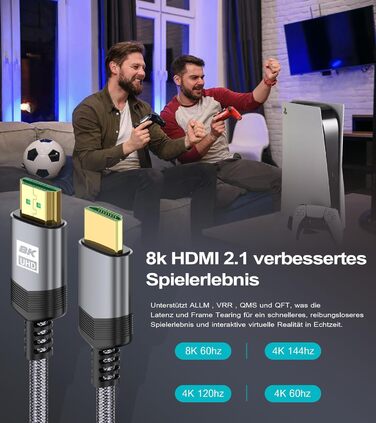 Кабель HDMI 2.1 AviBrex 4M 8K (60Hz), 4K (240Hz), Ultra HD, 48Gbps, HDR, eARC, HDCP2.3, для PS5/4/3, TV, Blu-ray, проектор, сірий