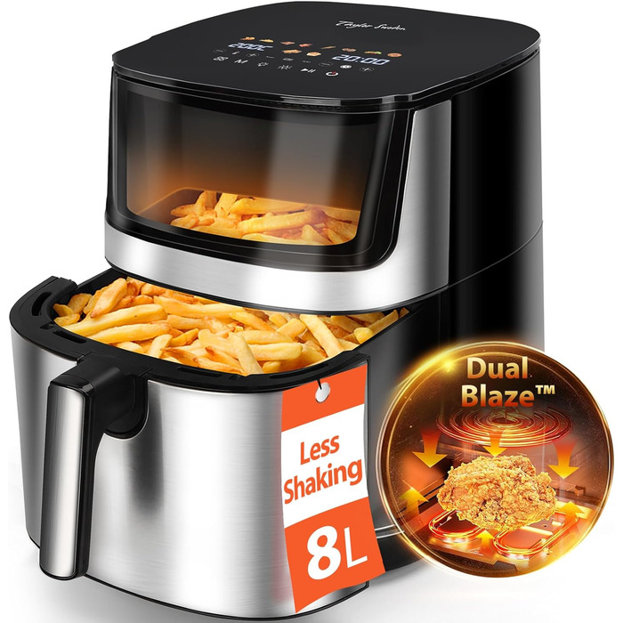 Фритюрниця повітряна Taylor Swoden Dual Blaze 8 літрів, 2000W з вікном, 10 програм, 3 режими, сенсорний дисплей, металевий корпус, регулювання температури та часу, для 9 осіб