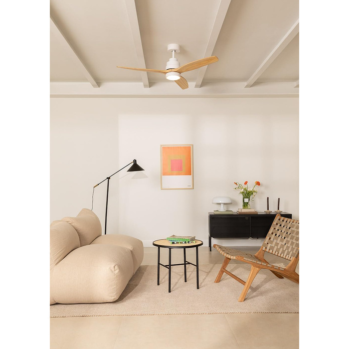 Вентилятор стельовий CREATE Windstylance Natural Wood з підсвіткою, білий, Wi-Fi, пульт, 40W, Ø132 см, двосторонній (літо/зима), дерев'яні лопаті