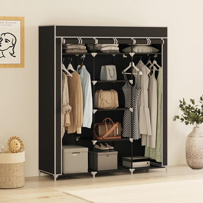 Wardrobe, Fabric Wardrobe for Bedroom, Fabric Closet, Large Storage Space, Sturdy Wardrobe, for Bedroom, Dressing Room, 150x45x175cm, (Black)