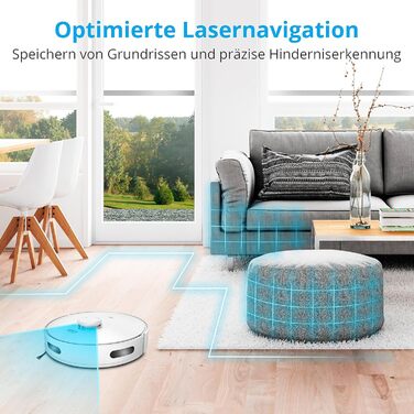 Робот-пилосос MEDION X10 SW з лазерною навігацією та функцією миття, 2700Pa, 2-в-1, створення карт, зони заборони, для кількох поверхів