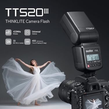 Спалах Godox TT520III для камери: потужність GN 33, RT-16 радіосинхронізатор, оптичний S1/S2, PC-порт для Canon/Sony/Fujifilm/Nikon/Panasonic/Olympus