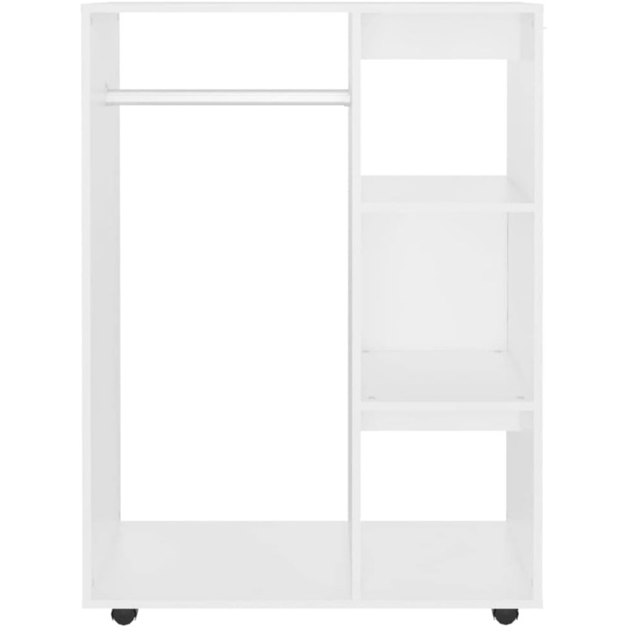 vidaXL Wardrobe with Open Shelf, 3 Side Shelves, Wheels, Coat Rack, Wardrobe, Bedroom, Cabinet, White, 80x40x110cm, Wood Composite