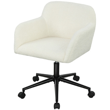 HOMCOM Swivel Office Chair with Wheels, Desk Chair, Fleece Fabric, Foam Padding, Adjustable Height, Home Office, Cream White