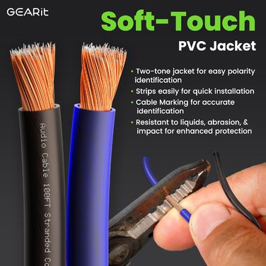 Кабель акустичний GearIT 12 AWG, 30.4 м (100 футів), чорний/синій - для домашнього кінотеатру та авто