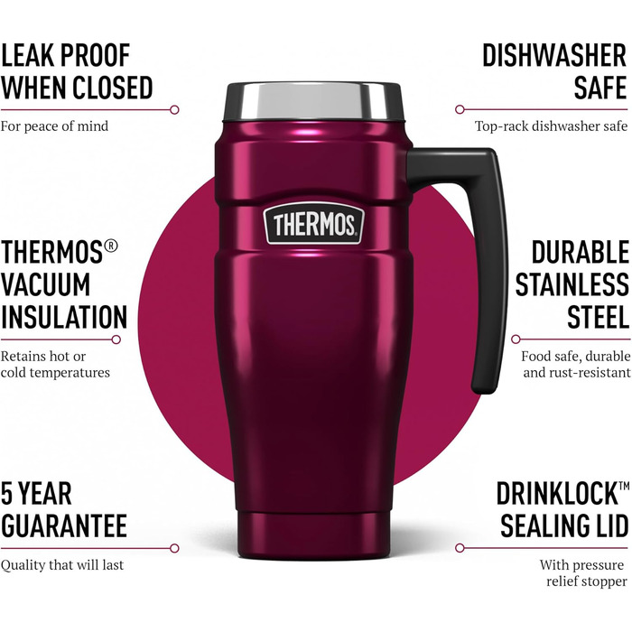 Термос König Travel Mug з нержавіючої сталі - Матовий чорний (470 мл) - Himbeere