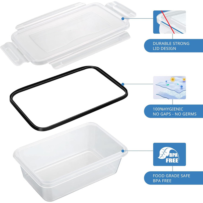 12 контейнерів для зберігання їжі з кришкою, контейнери для заморожування, meal prep бокси, 6 x 1л/0.52л, BPA-free, герметичні, для мікрохвильової печі, придатні для миття в посудомийній машині, для зберігання та транспортування їжі, фруктів, овочів