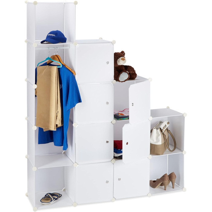Relaxdays Clothes Cabinet Modular System with 12 Compartments, Large Plastic Wardrobe, 145.5 x 145.5 cm, White