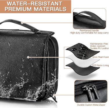 Чоловіча косметичка Elviros з PU-шкіри, 3 в 1, велика, водонепроникна, для подорожей, чорна