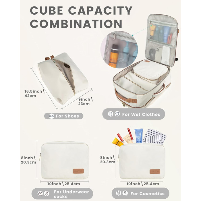 LOVEVOOK Рюкзак для ручної поклажі, 40L, для подорожей, ділових поїздок, валіза-рюкзак, водонепроникний, для ноутбука 17 дюймів, рюкзак для подорожей, кемпінгу, вихідних Beige+braun-30l