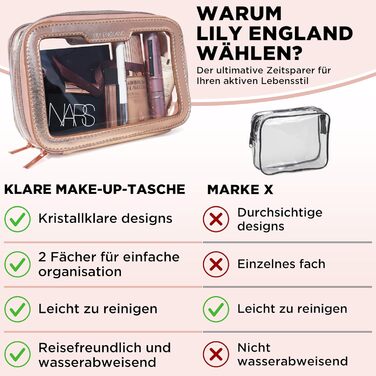 Lily England Косметичка Прозора Водонепроникна - Косметичний мішечок для подорожей та повсякденного використання (Рожеве золото)