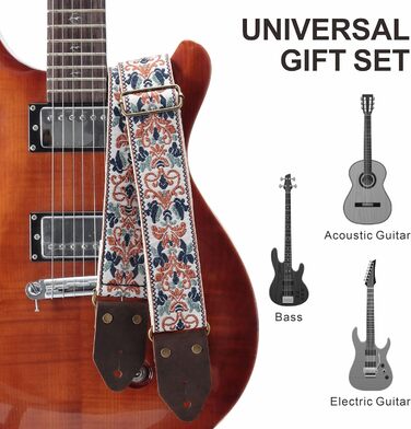 Гітарний ремінь Nefelibata з жаккардовим плетінням, бавовна, шкіряні кінці, для бас-гітари, електрогітари та акустичної гітари, подарунок для дітей та гітаристів, ретро золотий жаккард