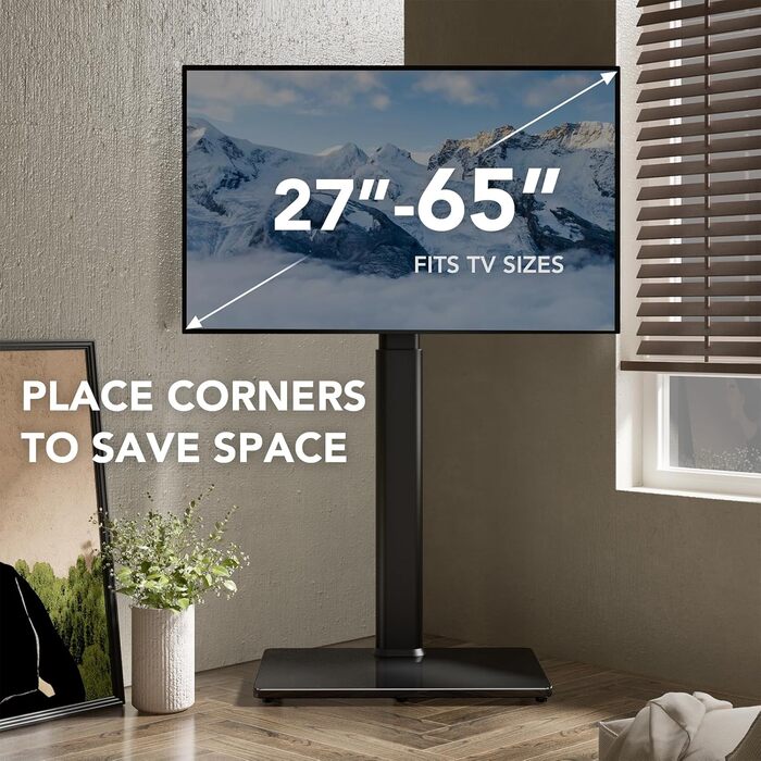 Підставка для телевізора на підлогу, універсальна, регульована по висоті, поворотна, для телевізорів 27-65 дюймів, до 35 кг, білий