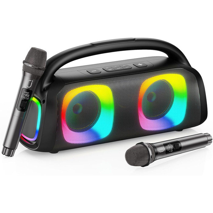 Караоке система JYX з 2 бездротовими мікрофонами, портативна Bluetooth колонка для дорослих та дітей, PA система, підтримка TF картки/USB, AUX вхід, TWS для вечірок (D19-T)
