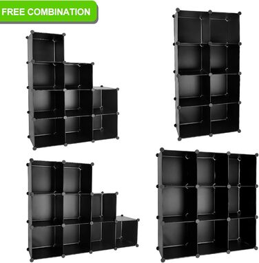 TUMUCUTE Storage Cube Shelf with 9 Cubes, Plastic, Cabinet, Modular, Bookshelf, Storage Shelves for Bedroom, Living Room, Office, Black