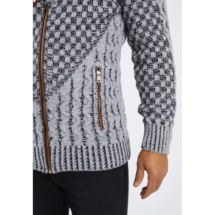 Чоловічий кардиган Eif Neson з в'язаного полотна на блискавці, Regular Fit, сіро-чорний (3XL)