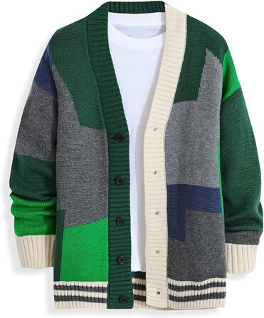 Чоловічий в'язаний кардиган Gurunvani з довгими рукавами та ґудзиками (M, Ks06green)