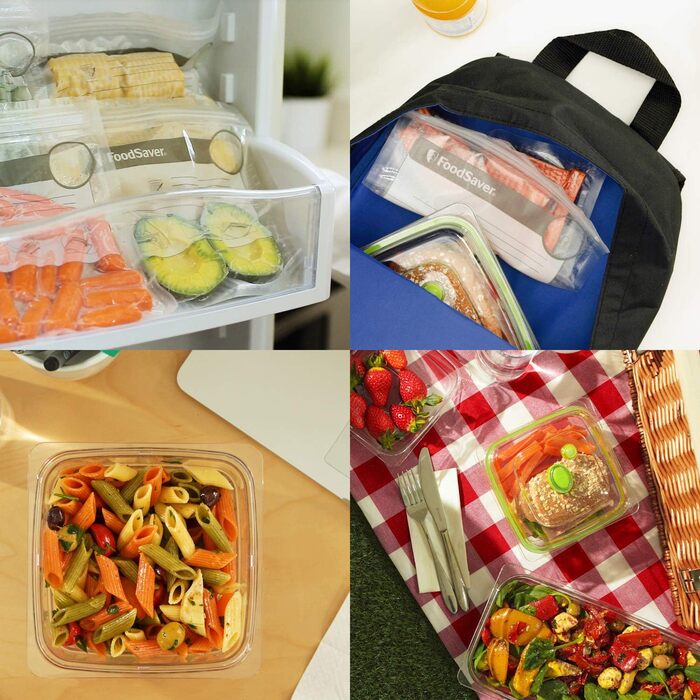 FoodSaver пристрій для вакуумної упаковки з нарізачем та зберіганням рулонів | ручний вакууматор та функція маринування | комплект вакуумних пакетів [FFS017X], срібляний, Standard