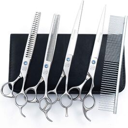 Набір професійних ножиць для грумінгу собак Moontay 7 дюймів (3 ножиці): вигнуті, прямі, розріджувачі