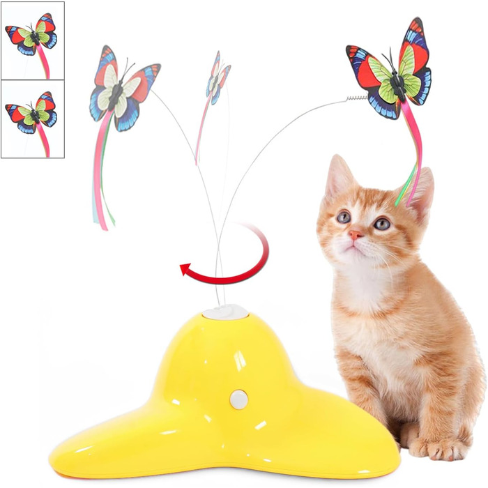 18 PCS Interactive Automatic Butterfly Cat Toy with Kitten Play Balls for House Cats Adults - 18 Pack Gift (yellow)