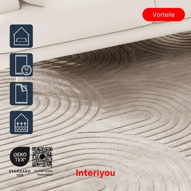 Килим Interiyou для вітальні/спальні/дитячої Cannes, 120x170 см, кремовий - короткий ворс, скандинавський бохо, геометричний малюнок, високий/низький ворс