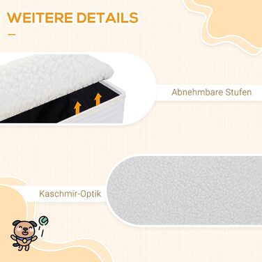 PawHut Pet Stairs Cat Stairs Dog Stairs Folding 3 Steps Pet Stairs with Storage for Cats and Dogs MDF White 40 x 54 x 48 cm