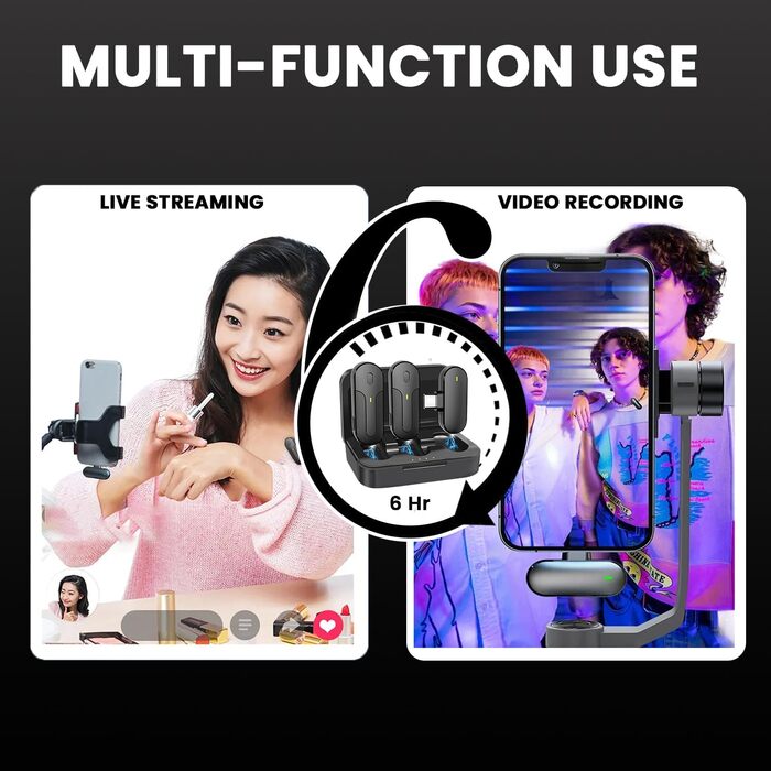 Technaxx Dual Wireless Mini Мікрофонний Набір TX-301 – 2 бездротові петличні мікрофони з шумозаглушенням, USB-C приймач, зарядний кейс, кліпса – для подкастів та запису звуку