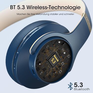 DOQAUS Bluetooth навушники Over-Ear: 90 годин роботи, 3 режими EQ, HiFi стерео, мікрофон, для подорожей/офісу/телефону/ПК/ноутбуків - Navy Blue