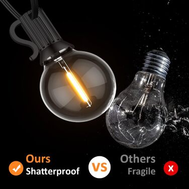 LED гірлянда GLUROO для вулиці, 7.6м, 12+1 G40 лампочки, вологостійка, тепле біле світло, для саду, вечірок