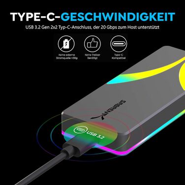 Корпус для NVMe SSD Sabrent з адаптером m.2 SATA, USB C 3.2 Gen 2 (10Gbps), охолодження, підтримка M+B Key