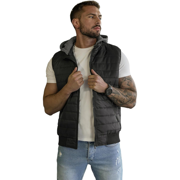 Чоловіча степкова жилетка OZONEEE з капюшоном, чорна, артикул 777/892KA (M)