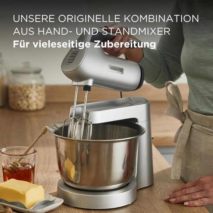 Міксер Kenwood Chefette HMP54.000SI – ручний і стаціонарний, 3,5 л, нержавіюча сталь, 650 Вт, регульована швидкість, сріблястий