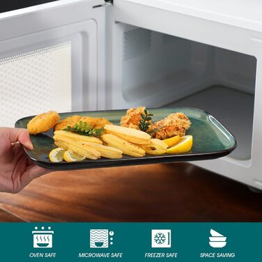 Набір сервірувальних тарілок Vancasso Stern (4 шт.) з кераміки, зелений. Тарілки для їжі, десерту, тортів, сніданку. Можна мити в посудомийній машині та використовувати в мікрохвильовці.