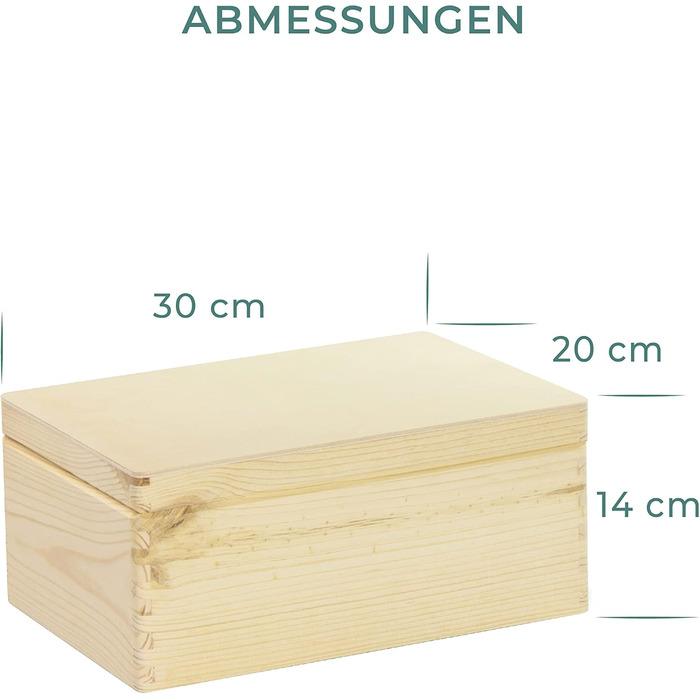 Wooden box with lid - 40x30x24cm, Natural, FSC® - Multi-purpose box without handles - Storage box | Memory box | Craft & Gift box (30 x 20 x 14 cm | M)