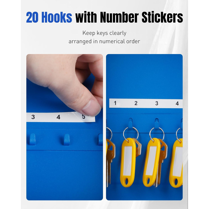 Шкафчик для ключів Uniclife на 60 позицій з комбінацією та ключовим замком, переналаштовується, цифрова скринька безпеки, органайзер для ключів з регульованими полицями (20 ключів, блакитний)