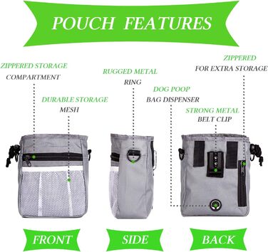 Сумка для ласощів STMK Leckerlibeutel для собак з поясом, 3 варіанти носіння, легка, іграшки, сухий корм, ласощі для собак, дресирування, навчання цуценят (сірий та чорний)