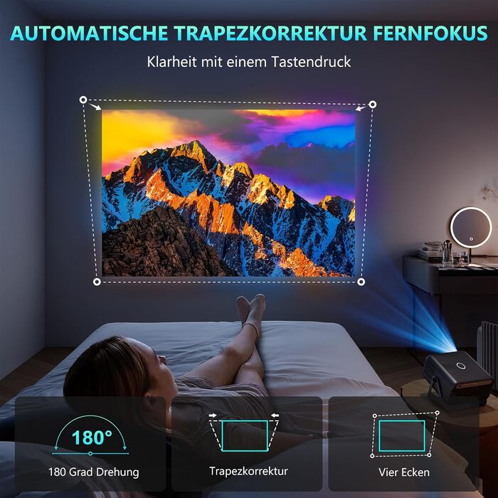 Beamer 4K для дому: 500 ANSI люмен, 1080P (підтримка 4K), автофокус, корекція трапецеїдального спотворення, WiFi 6, Bluetooth 5.0, Smart Beamer A-500ANSI