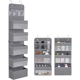 Органайзер для дверей, 5 кишень, з гачками, сірий. Організатор для ванної, шафи, кемпінгу, 150x36.5x14 см