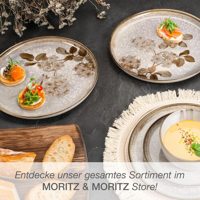 Набір посуду Moritz & Moritz BLOSSOM для 6 осіб (24 предмети) - Сучасний сервіз з ігровим дизайном, легкий у догляді, включає тарілки, миски та чашки. Сервіз з великими тарілками (2 шт.)